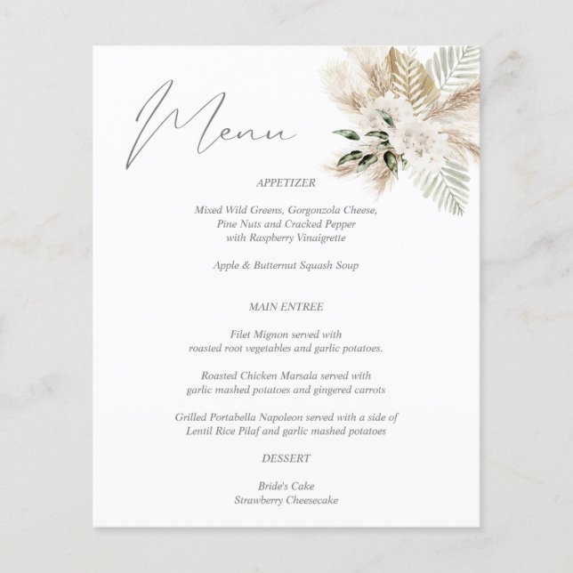 Budget  Boho Palm Leaf Floral Menu Flyer (Front)