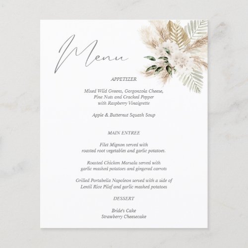 Budget  Boho Palm Leaf Floral Menu Flyer