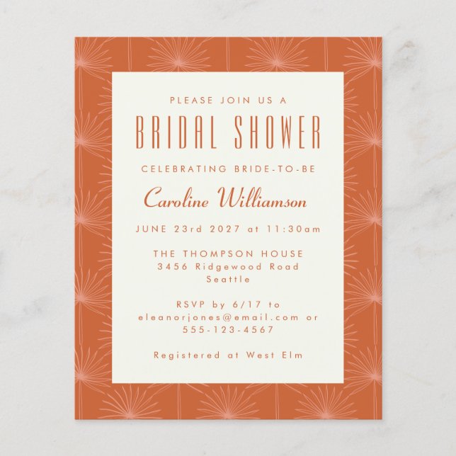 Budget Boho Palm Leaf Rust Botanical Bridal Shower (Front)