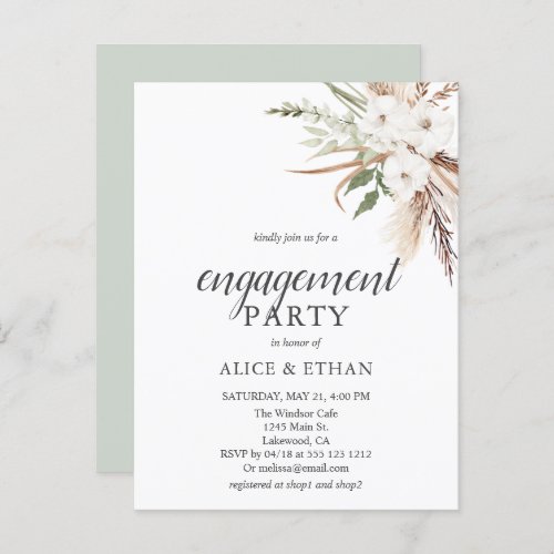 Budget Boho Pampa Grass Greenery Engagement Party  Invitation Postcard