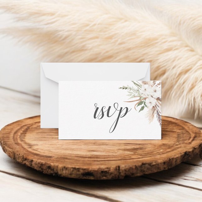  Budget Boho Pampa Grass Greenery Wedding RSVP Note Card (Creator Uploaded)