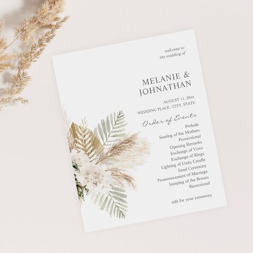 Budget Boho Pampas Grass B Floral Wedding Ceremony Flyer