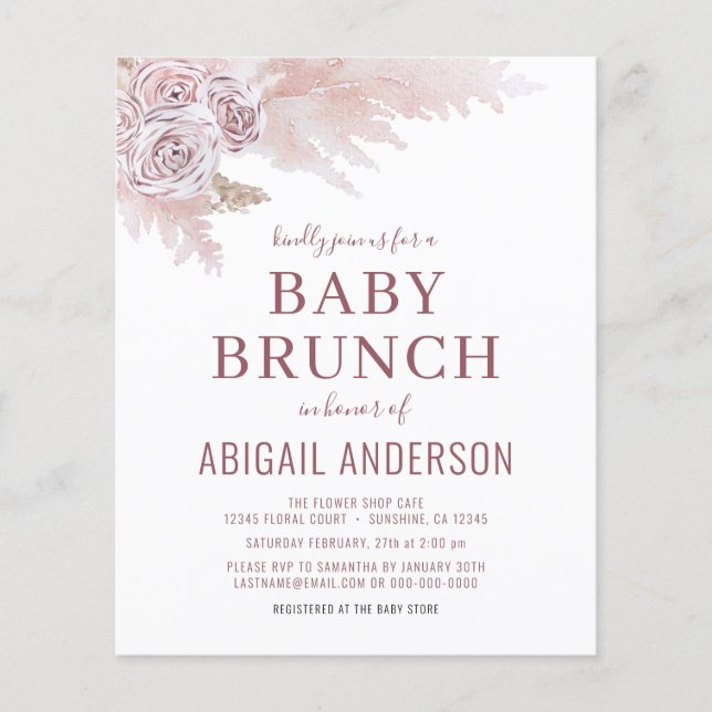 Budget Boho Pampas Grass Baby Brunch Invitation (Front)