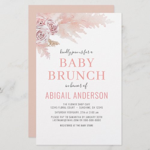 Budget Boho Pampas Grass Baby Brunch Invitation