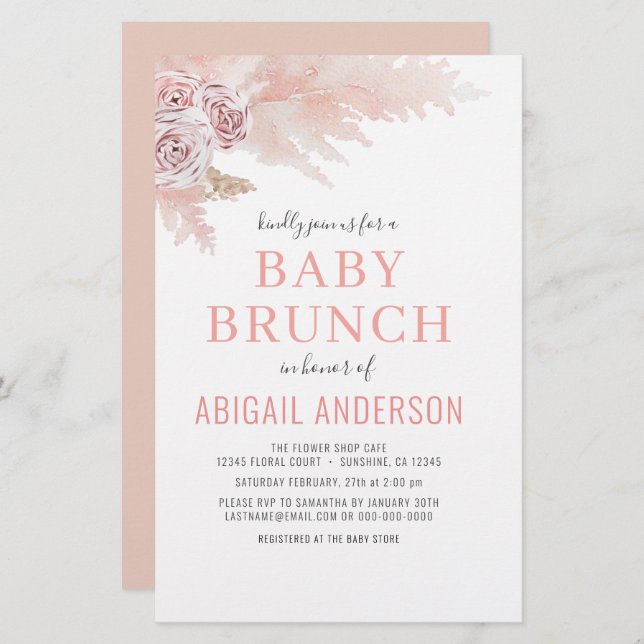 Budget Boho Pampas Grass Baby Brunch Invitation (Front/Back)