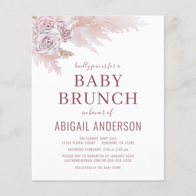 Budget Boho Pampas Grass Baby Brunch Invitation Fl Flyer (Front)