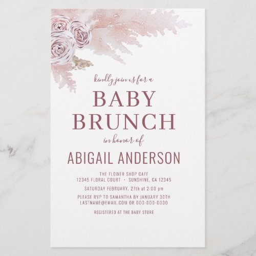 Budget Boho Pampas Grass Baby Brunch Invitation  Flyer