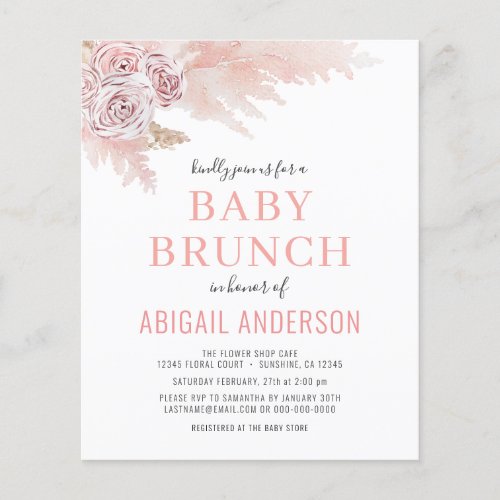 Budget Boho Pampas Grass Baby Brunch Invitation Flyer