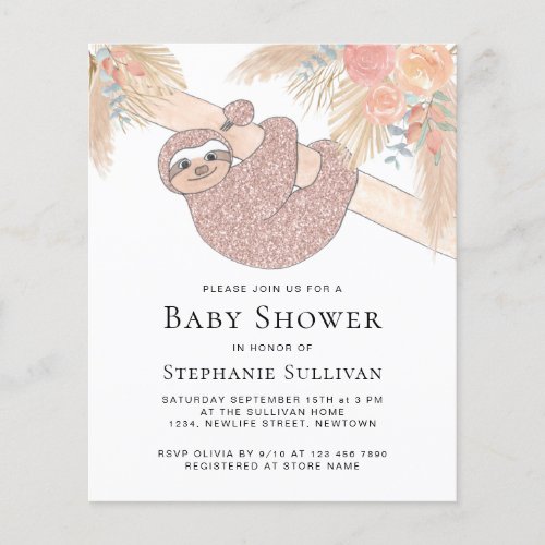 Budget Boho Pampas Grass Baby Shower Invitation