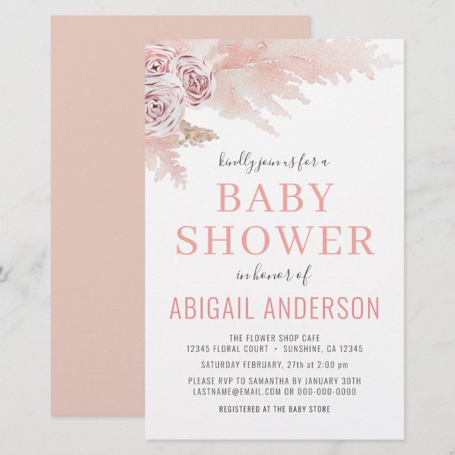 Budget Boho Pampas Grass Baby Shower Invitation (Front/Back)