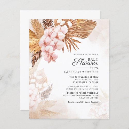 Budget Boho Pampas Grass Baby Shower Invitation