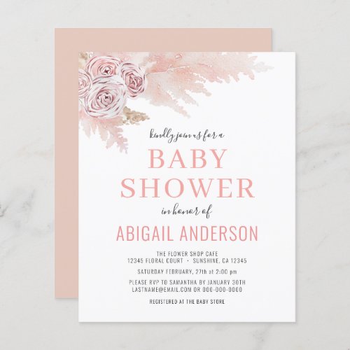 Budget Boho Pampas Grass Baby Shower Invitation