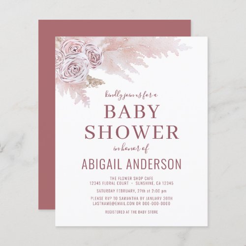 Budget Boho Pampas Grass Baby Shower Invitation