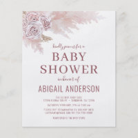 Budget Boho Pampas Grass Baby Shower Invitation  Flyer