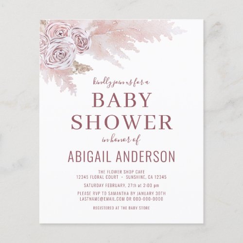 Budget Boho Pampas Grass Baby Shower Invitation  Flyer