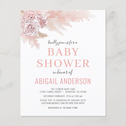 Budget Boho Pampas Grass Baby Shower Invitation Flyer