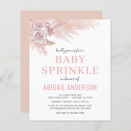 Budget Boho Pampas Grass Baby Sprinkle Invitation