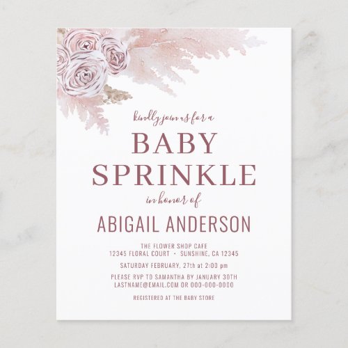 Budget Boho Pampas Grass Baby Sprinkle Invitation  Flyer