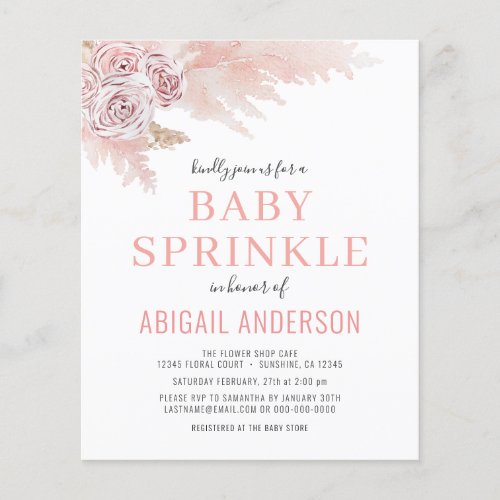 Budget Boho Pampas Grass Baby Sprinkle Invitation Flyer