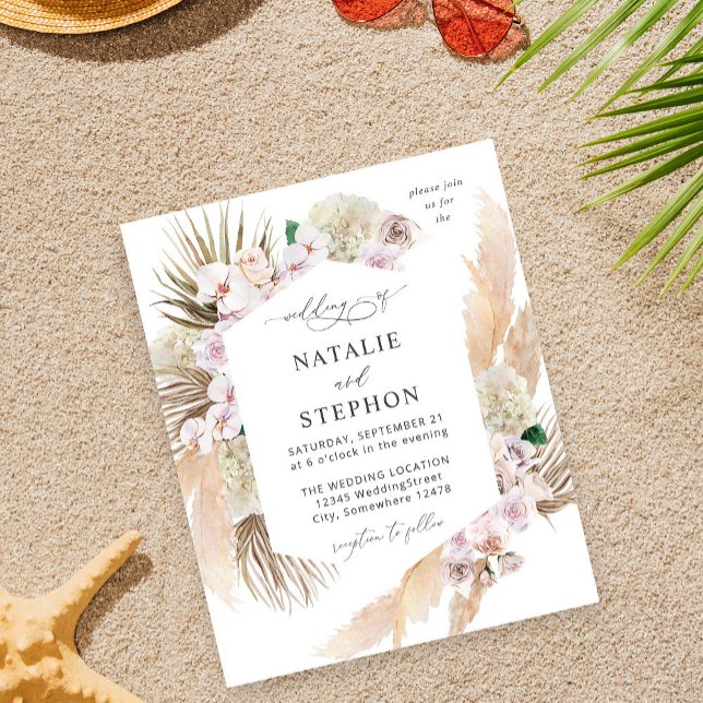 Budget Boho Pampas Grass Beach Floral Wedding  Flyer (Creator Uploaded)