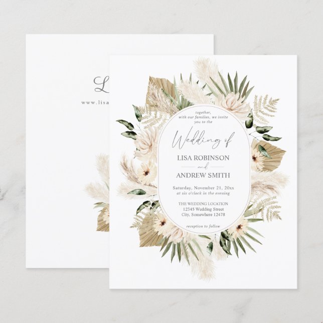 Budget Boho Pampas Grass & Beige Floral Wedding (Front/Back)