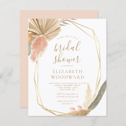 Budget Boho Pampas Grass Bridal Shower Invitation