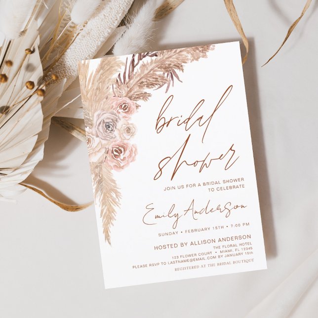 Budget Boho Pampas Grass Bridal Shower Invitation (Creator Uploaded)