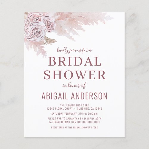 Budget Boho Pampas Grass Bridal Shower Invitation  Flyer
