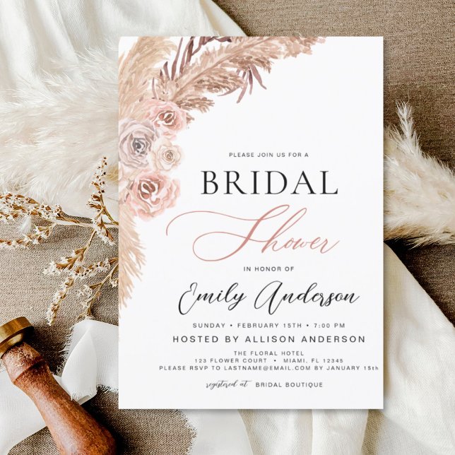 Budget Boho Pampas Grass Bridal Shower Invitation Flyer (Creator Uploaded)