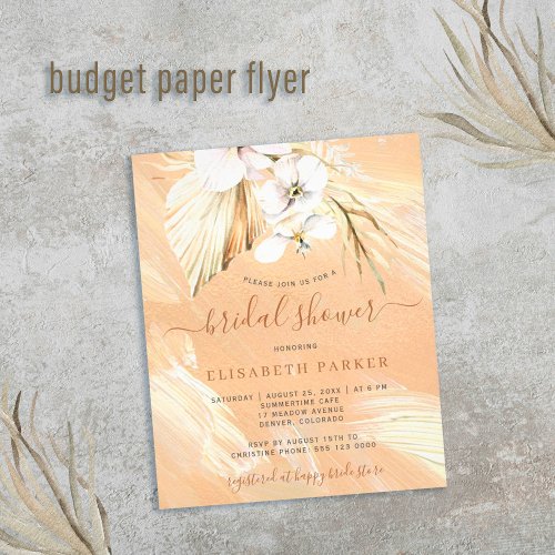 Budget boho pampas grass bridal shower invitation flyer