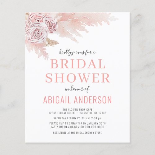 Budget Boho Pampas Grass Bridal Shower Invitation Flyer