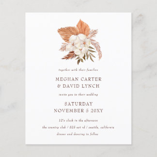 Budget Boho pampas Grass Desert Wedding Invitation