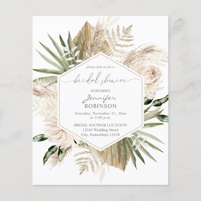 Budget Boho Pampas Grass & Floral Bridal Shower (Front)