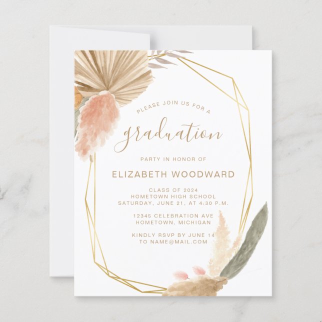 Budget Boho Pampas Grass Graduation Party Invite (Front)