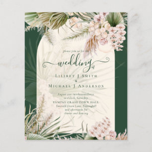 BUDGET BOHO Pampas Grass Green Wedding Invitation Flyer