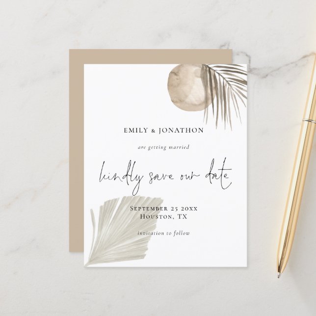 Budget Boho Pampas Grass Script Save The Date (Front/Back In Situ)