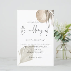 Budget Boho Pampas Grass Script Wedding Invitation