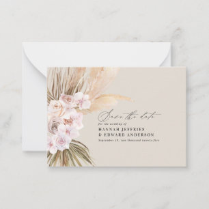 budget boho pampas grass wedding save the date note card