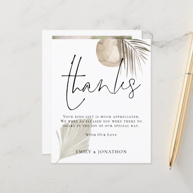 BUDGET Boho Pampas Quote Wedding 3 Photo Thanks (Front/Back In Situ)