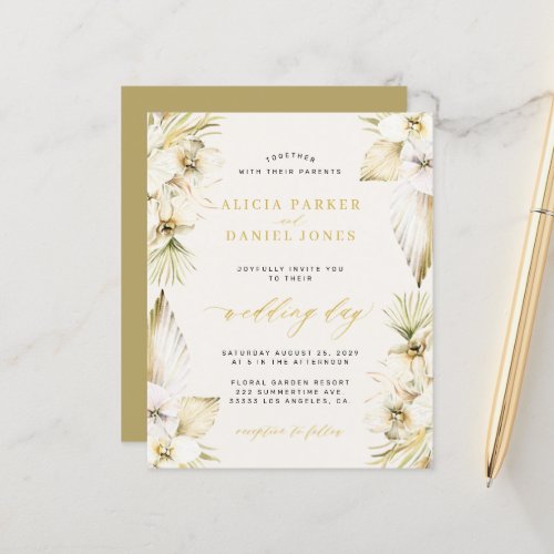 Budget boho pampas tropical wedding invitation