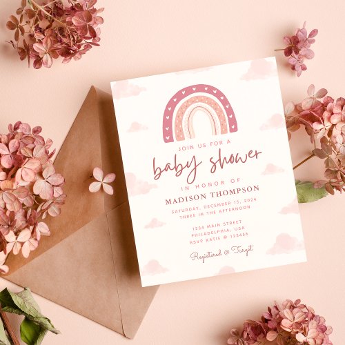 Budget Boho Pastel Pink Rainbow Clouds Baby Shower