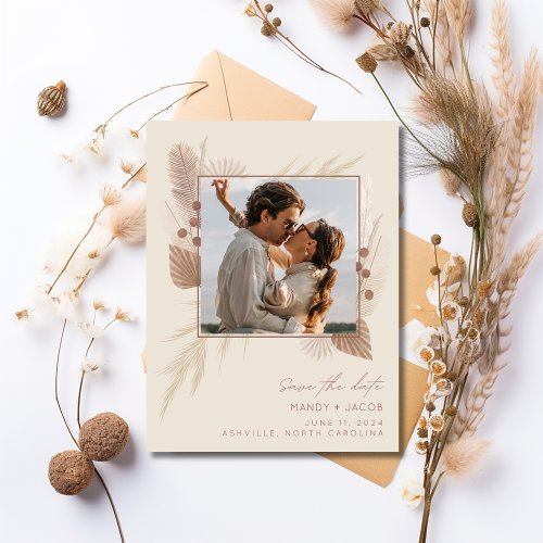 Budget Boho Photo Wedding Save the Date Announcement Postcard