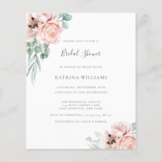 Budget Boho Pink Floral Bridal Shower Invitation | Zazzle