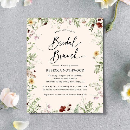 Budget Boho Pink Florals Bridal Brunch Invitation