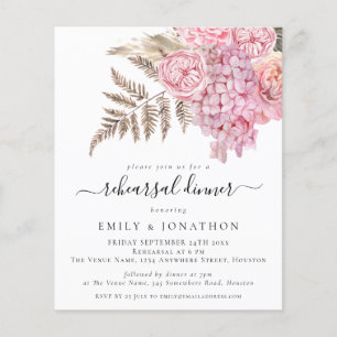 Budget Boho Pink Florals Rehearsal Dinner Invite