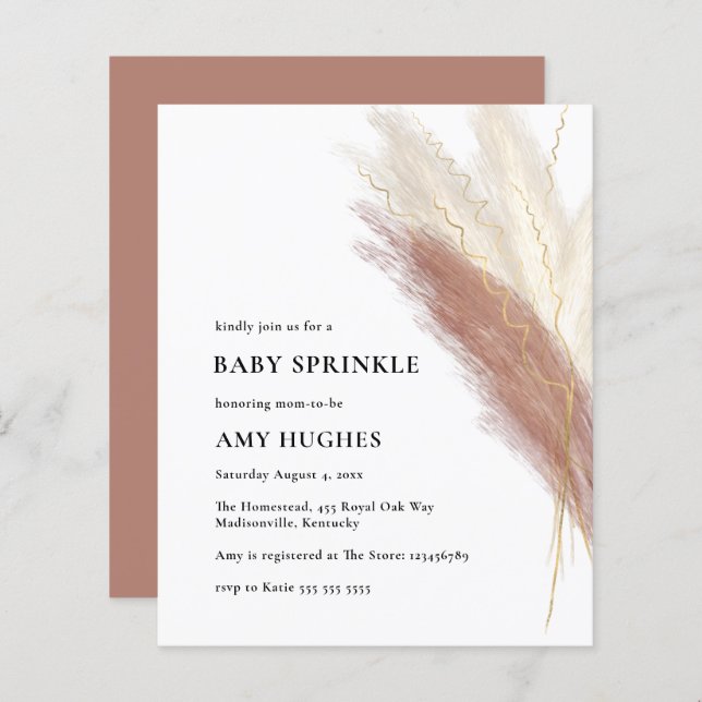 Budget Boho Pink Pampas Grass Baby Girl Sprinkle (Front/Back)