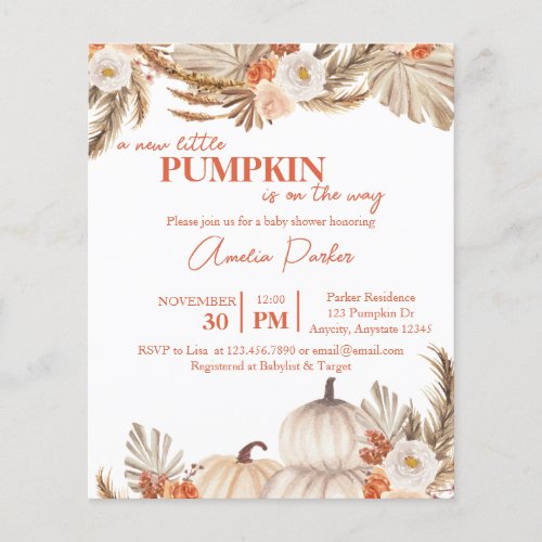  Budget Boho Pumpkin Baby Shower invitation