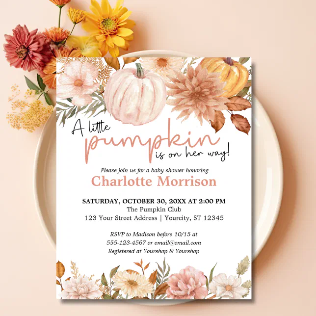 Budget Boho Pumpkin Girl Baby Shower Invitation | Zazzle