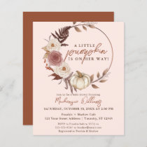 Budget Boho Pumpkin Girl Fall Baby Shower Invite