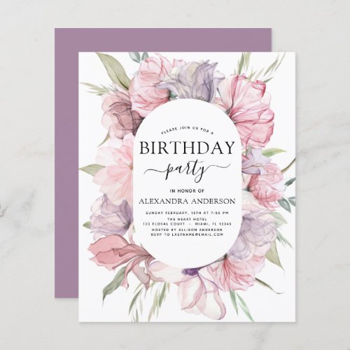 Budget Boho Purple Any Age Birthday Floral